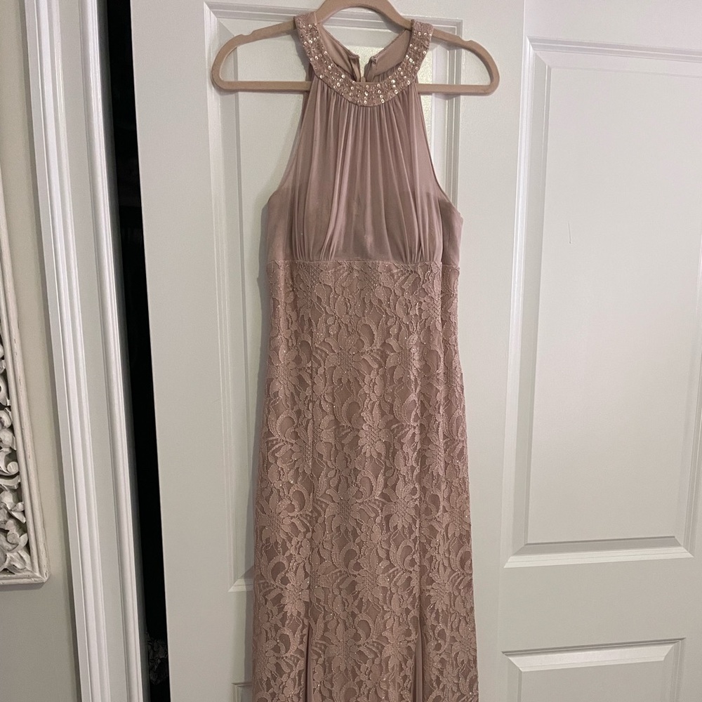 Light pink floor length gown (halter, lace and sparkles)
